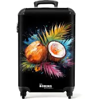 NoBoringSuitcases.com - Handbagage koffer lichtgewicht - Reiskoffer trolley - Street art van kokosnoten en kleurrijke bladeren - Rolkoffer met wieltjes - Past binnen 55x40x20 en 55x35x25