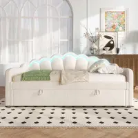 Sweiko Slaapbank - 90x200 cm - Hydraulisch bed - Met opbergruimte - Velvet - LED-strip - Zonder matras - Beige
