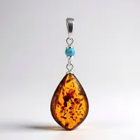 Cavill - Zilveren Hanger - 925 Sterling Zilver - 6 Ct Cognac Baltische Barnsteen & Turkoois - Elegante Druppelvorm - Unieke Sieraden