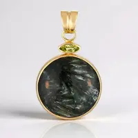 Cavill - Luxe Zilveren Hanger - 925 Sterling Zilver Verguld - 25 ct Serafiniet Cabochon & 0,26 ct Marquise Peridoot Arizona - Elegante Rond 37x23 mm