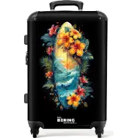 NoBoringSuitcases.com - Koffer groot - Rolkoffer lichtgewicht - Surfplank omringd door bloemen - Reiskoffer met 4 wielen - Grote trolley XL - 20 kg bagage