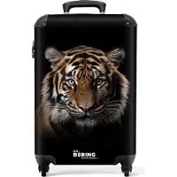 NoBoringSuitcases.com - Handbagage koffer lichtgewicht - Reiskoffer trolley - Tijger portret met zwarte achtergrond - Rolkoffer met wieltjes - Past binnen 55x40x20 en 55x35x25