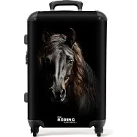 NoBoringSuitcases.com - Koffer groot - Rolkoffer lichtgewicht - Portret Fries paard op zwarte achtergrond - Reiskoffer met 4 wielen - Grote trolley XL - 20 kg bagage