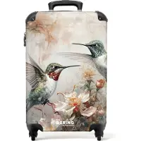NoBoringSuitcases.com - Handbagage koffer lichtgewicht - Reiskoffer trolley - Twee fladderende kolibries tussen bloemen - Rolkoffer met wieltjes - Past binnen 55x40x20 en 55x35x25
