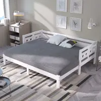 Sweiko Slaapbank, Uitschuifbaar Bed, 90*200cm, massief dennenhout, grille hartvormig bed, Wit