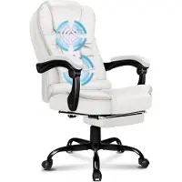 ALFORDSON - Bureau stoel voor computer & gaming - Hoge rugleuning met lendensteun - Draaistoel op wielen - Leder - Uitschuifbare voetensteun - 5 massage modi - USB aansluiting