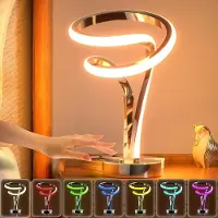 COOAU Tafellamp - LED Dimbaar - Moderne spiraalvormige RGB tafellamp, uniek, 7 kleuren, 10 lichtstanden, LED, touch dimbaar, coole nachtkastjes voor woonkamer, slaapkamer, kantoor, ideaal cadeau (zwart)