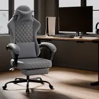 Sweiko Bureaustoel - Met hoofdsteun - Ergonomische gamingstoel - Voetsteun - Fauteuil - Grijs