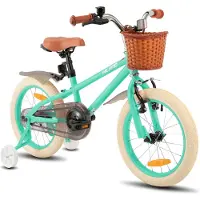 Hiland Meisjesfiets - 14 Inch - Met Mandje & Zijwieltjes - Handrem & Terugtraprem - Groen - Geschikt voor buitenactiviteiten in de lente
