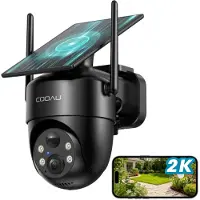 COOAU C5 Beveiligingscamera - Draadloze 2K Beveiligingscamera voor buiten - 360° Gekking - Geïntegreerd zonnepaneel - kleuren-Nachtzicht - Alexa - Zwart