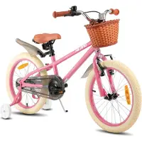 Hiland Meisjesfiets - 18 Inch - Met Mandje & Zijwieltjes - Handrem & Terugtraprem - Roze - Geschikt voor buitenactiviteiten in de lente