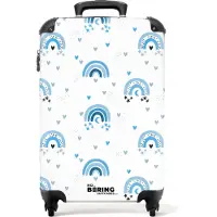 NoBoringSuitcases.com - Handbagage koffer lichtgewicht - Reiskoffer trolley - Blauw regenboogpatroon met hartjes - Rolkoffer met wieltjes - Past binnen 55x40x20 en 55x35x25