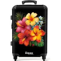 NoBoringSuitcases.com - Koffer groot - Rolkoffer lichtgewicht - Tropische bloemen in street art stijl - Reiskoffer met 4 wielen - Grote trolley XL - 20 kg bagage