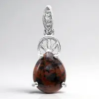 Cavill - Zilveren Hanger - 925 Sterling Zilver - 1,74 ct Mahonie Obsidiaan Peervormig Cabochon + Witte Topaas - Elegant Edelsteensieraad