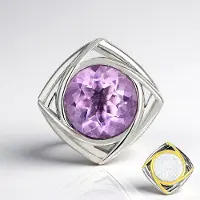 Cavill - Zilveren Hanger - 925 Sterling Zilver - Paarse Fluoriet 2,62 ct - Modern Geometrisch Design - Rond 9 mm Facet - Elegant Sieraad