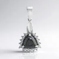 Cavill - Zilveren Hanger - 925 Sterling Zilver met 2,73 ct Zwarte Hematiet Triljant Cabochon en 0,255 ct Witte Topaas - Modern Elegant Sieraad