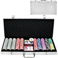 NaiZy Pokerset - Met Aluminium Behuizing - 500 Laser Pokerchips - Professioneel Pokerset - Incl 2x Pokerdecks - 3x Dealer Button - 5x Dobbelstenen - 2x Sleutels - Zilver -