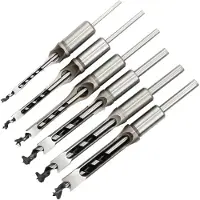 COOAU 6 Stuks - Vierkante Gatboor Houtbewerkingssteekboor Vierkante Gat Boren Gereedschap- 6,4/8/9,5/12,7/14/16 mm - Houtbewerkingsgereedschap Spiraalboor Kits Houtbewerker Vierkante Mortising Beitel