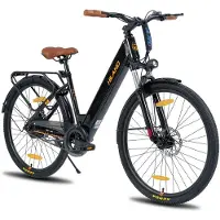 Hiland 26 Inch Elektrische Fiets (E-Bike) voor Dames & Heren - 36V 7.8Ah Batterij - 250W Motor - Comfortabele Step-Through Frame - Voorwielvering - Zwart - Geschikt voor buitenactiviteiten in de lente