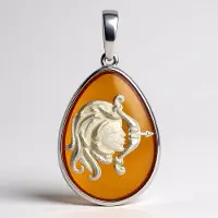 Cavill - Zilveren Hanger met 3,25 ct Baltische Barnsteen - 925 Sterling Zilver - Peervormige Oranje Cabochon - Boogschutter Sieraad
