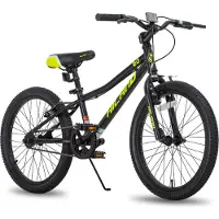 Hiland Stoere Jongensfiets - 14 Inch - Met Zijwieltjes & Standaard - Handrem & Terugtraprem - Groen - Geschikt voor buitenactiviteiten in de lente