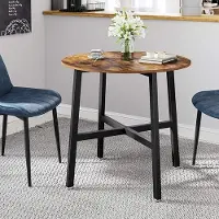 Bobbel Home Parya Home Eettafel, ronde keukentafel, voor woonkamer, kantoor, 80 x 75 cm (diameter x hoogte), industriële stijl, rustiek bruin en zwart