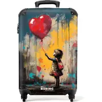 NoBoringSuitcases.com - Handbagage koffer lichtgewicht - Reiskoffer trolley - Meisje met ballon in graffiti stijl - Rolkoffer met wieltjes - Past binnen 55x40x20 en 55x35x25