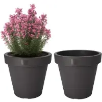 Pro Garden Bloempot - 2x - antraciet - rond - D25 cm - kunststof - plantenpot - tuin buiten