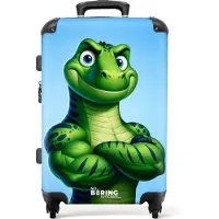 NoBoringSuitcases.com - Kinderkoffer jongen - Groene dino - Kindertrolley jongens - Koffer kind groot - Rolkoffer lichtgewicht - Reiskoffer met 4 wielen - Grote trolley XL - 20 kg bagage