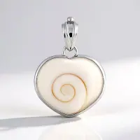 Cavill - Zilveren Hanger Hartvorm - 925 Sterling Zilver - Natuurlijk Indonesisch Shiva Oog - Spirituele Talisman, Elegante Schelp 33x24 mm