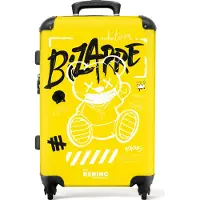 NoBoringSuitcases.com - Koffer groot - Rolkoffer lichtgewicht - Graffiti art van een teddybeer op gele achtergrond - Reiskoffer met 4 wielen - Grote trolley XL - 20 kg bagage