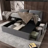 Sweiko Gestoffeerd bed, 160*200 cm, hydraulisch bed met drie laden, lattenbodem met hoofdeinde, zonder matras, fluweel, grijs