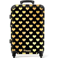 NoBoringSuitcases.com - Koffer groot - Rolkoffer lichtgewicht - Gouden hartjes op zwarte achtergrond - Reiskoffer met 4 wielen - Grote trolley XL - 20 kg bagage
