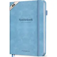 Systemyze Notitieboek A5 Hardcover Leer Gelinieerd – Notebook Journal – 256 Genummerde Pagina’s – 140 Grams Papier - Lichtblauw