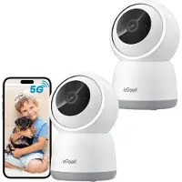 COOAU SC1 Pro Camerabewaking binnen - 5MP Ultra HD 2.4/5 GHz - Huisdiercamera met app - Beveiligingscamera's - Wifi Camera APP - Volgt beweging en geluidsdetectie - Bewakingscamera - Wit - 2 Stuks