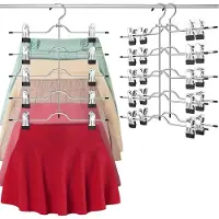 COOAU Broekhangers met Knijpers - 3 Stuks - Broekhanger Ruimtebesparend - Kleerhangers - Broekenrek van Roestvrij Staal met Vier Lagen - Zilver