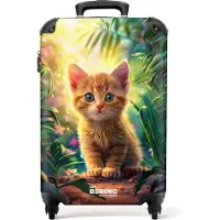 NoBoringSuitcases.com - Kinderkoffer - Kindertrolley - Rode kitte in de groene natuur - Handbagage koffer lichtgewicht - Reiskoffer trolley - Rolkoffer met wieltjes - Past binnen 55x40x20 en 55x35x25