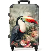 NoBoringSuitcases.com - Koffer groot - Rolkoffer lichtgewicht - Kleurrijke toekan zit op een tak vol bladeren - Reiskoffer met 4 wielen - Grote trolley XL - 20 kg bagage