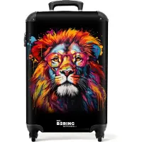 NoBoringSuitcases.com - Handbagage koffer lichtgewicht - Reiskoffer trolley - Kleurrijke leeuw in graffiti stijl - Rolkoffer met wieltjes - Past binnen 55x40x20 en 55x35x25