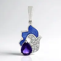 Cavill - Zilveren Hanger 925 Sterling Zilver - 0,87 ct Zambia Amethist Peervorm - 18 Zirkonia - Blauw Emaille - Modern Elegant