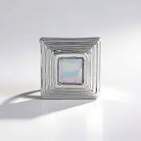 Cavill - Zilveren Hanger 925 Sterling Zilver Platina Verguld - Welo Opaal 0,169ct Carré Slijpsel - Modern Geometrisch Minimalistisch Sieraad