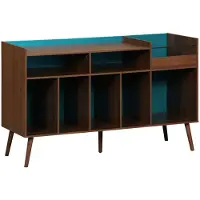 Sweeek - Vintage xl vinyl meubel met donkere houtlook en gekleurde achterwand 130cm - nepal