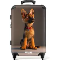 NoBoringSuitcases.com - Kinderkoffer groot - Kindertrolley koffer - Herdershond puppy met rode halsband - Rolkoffer lichtgewicht - Reiskoffer met 4 wielen - Grote trolley XL - 20 kg bagage