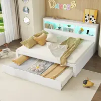 Sweiko Slaapbank - 140*200cm - met LED verlichting - opbergvak - met Uitschuifbaar bed - USB aansluiting - Zonder matras - Wit