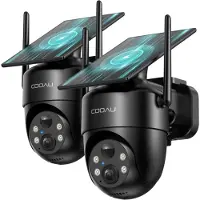 COOAU C5 Beveiligingscamera - Draadloze 2K Beveiligingscamera voor buiten - 360° Gekking - Geïntegreerd zonnepaneel - kleuren-Nachtzicht - Alexa - 2 Stuks - Zwart
