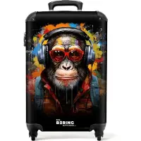 NoBoringSuitcases.com - Handbagage koffer lichtgewicht - Reiskoffer trolley - Chimpansee met koptelefoon en graffiti-spray - Rolkoffer met wieltjes - Past binnen 55x40x20 en 55x35x25