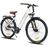 Hiland 26 Inch Elektrische Fiets (E-Bike) voor Dames & Heren - 36V 7.8Ah Batterij - 250W Motor - Comfortabele Step-Through Frame - Voorwielvering - Wit - Geschikt voor buitenactiviteiten in de lente
