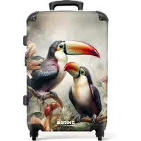 NoBoringSuitcases.com - Koffer groot - Rolkoffer lichtgewicht - Tropische toekans op een tak omringd door bloemen - Reiskoffer met 4 wielen - Grote trolley XL - 20 kg bagage