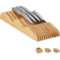 Relaxdays messenblok voor in de lade, zonder messen, liggend, bamboe, geschikt voor 11 messen, afmetingen (h x b x d) 5 x 14,5 x 40 cm, lade-inlegger, naturel