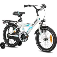 Hiland Kinderfiets voor Jongens - 16 / 18 Inch - Met Bagagedrager & Zijwieltjes - Handrem & Terugtraprem - Vanaf 5-8 Jaar - Geschikt voor buitenactiviteiten in de lente